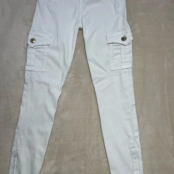 True Religion White Cargo Skinny Jeans Women Size 26 Stretch Zip Ankle - Picture 2 of 8